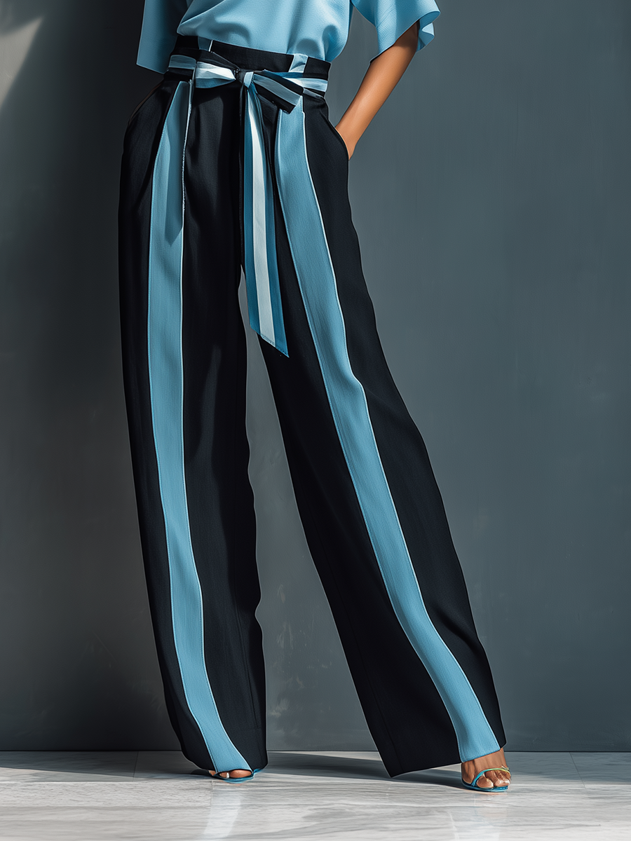 Women's Chiffon Colorblock Wide-Leg Pants Set MDA2442G7T