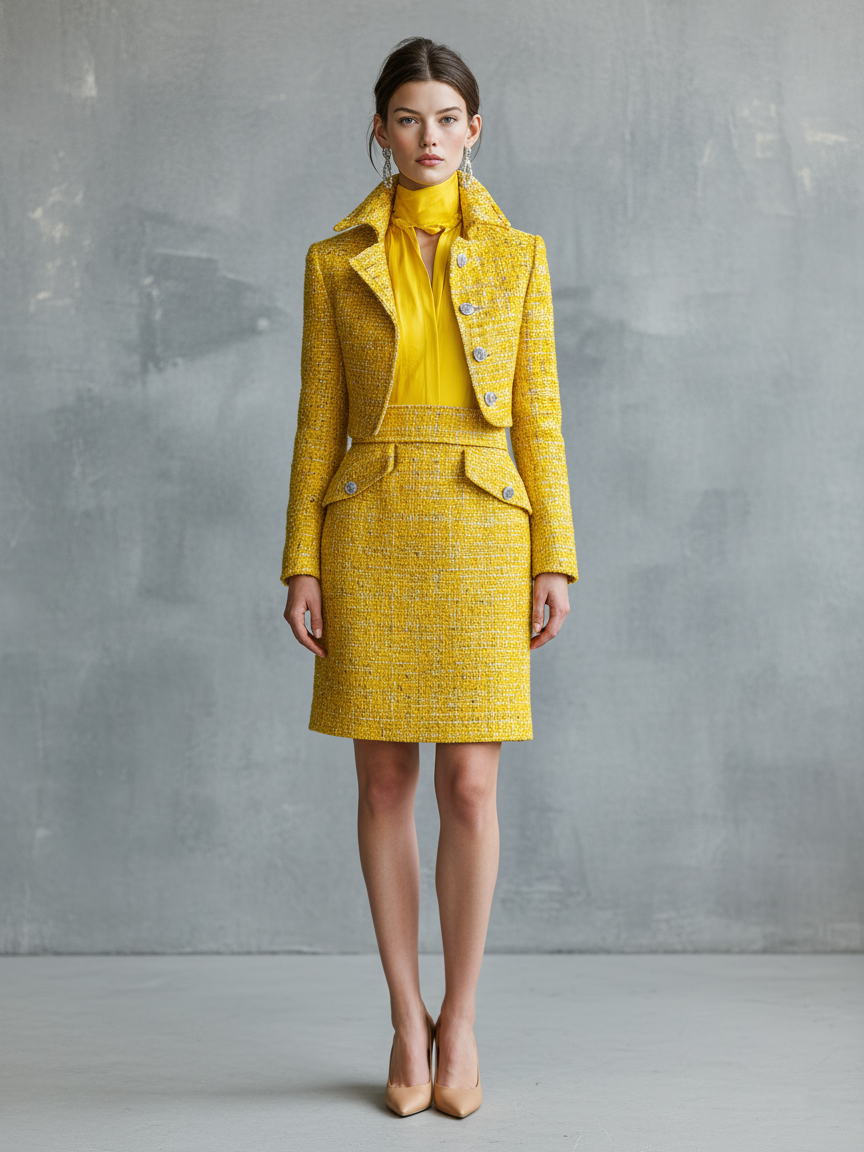 Women's Minimalist Tweed Blend Short Jacket And Pencil Skirt Set MDA2580K9Y