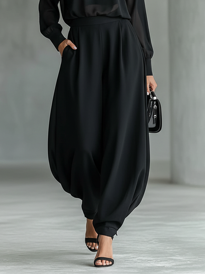 Women's Minimalist Chiffon Blouse And Wide-leg Trousers Set MDA1706L1Y