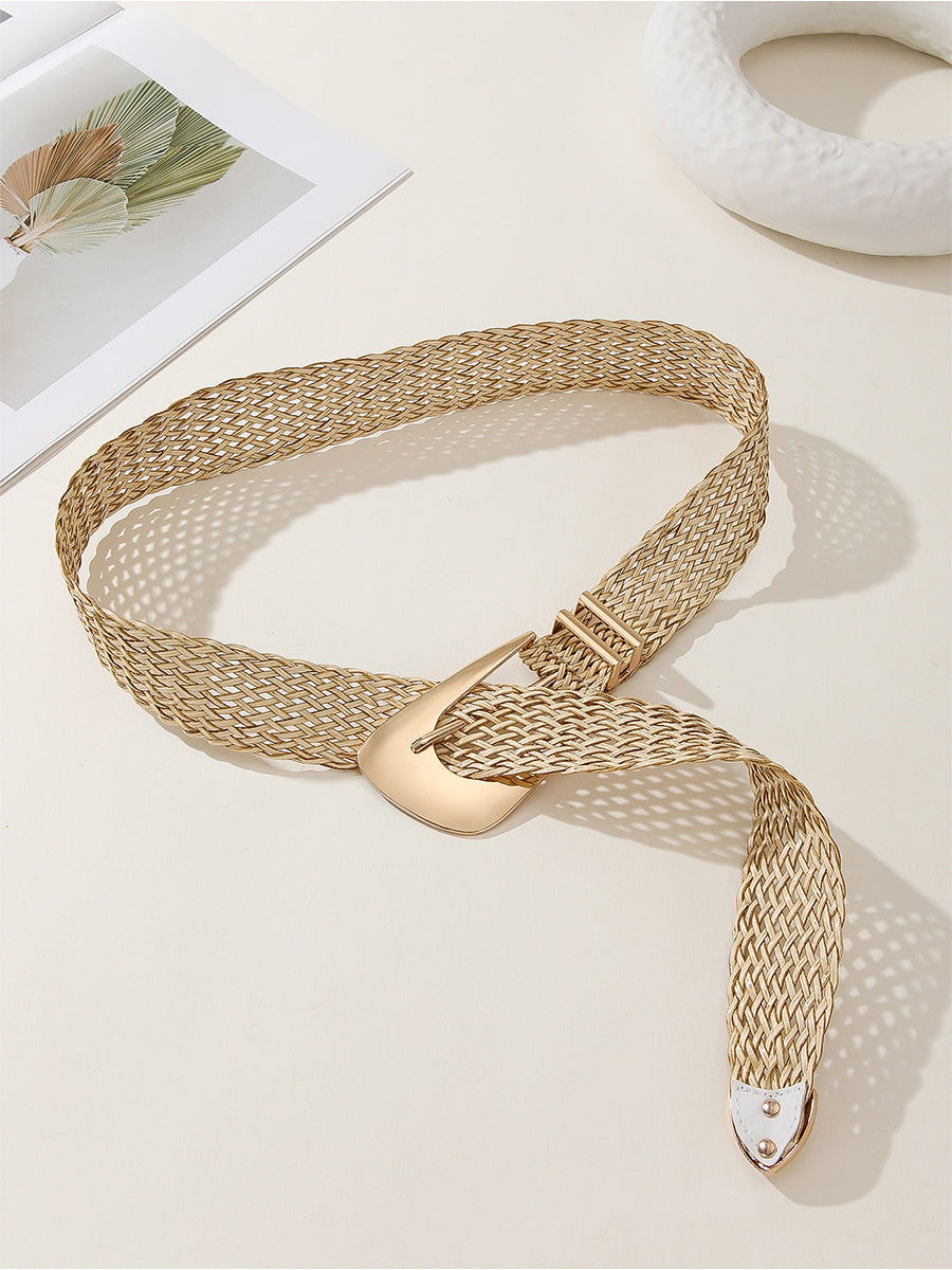 Women's Gold Chic Cotton And Linen Braided Imitation Metal Belt MDA1606H0I