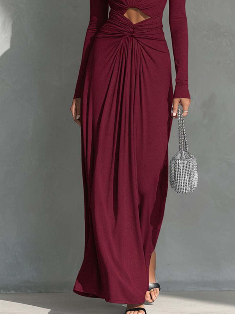 Women's Burgundy Glamorous Jersey One - Shoulder Cutout Ruched Maxi Dress MDA1640J9I