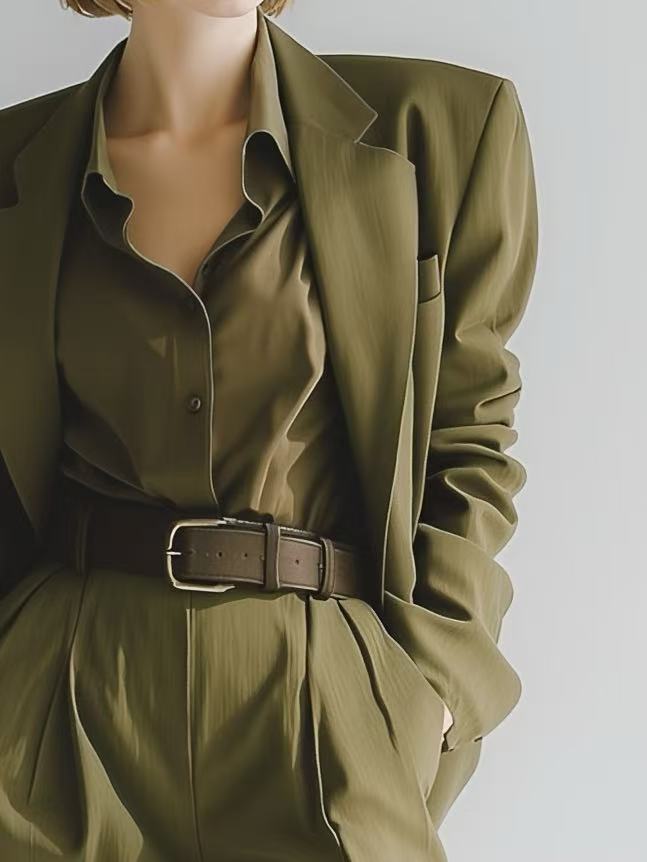 Women's Elegant And Sophisticated Dark Green Oversized Casual Suit MDA0599K4AN