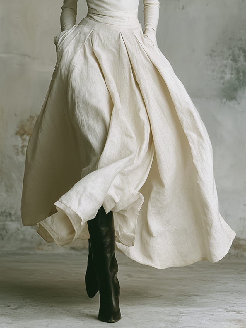 Women's Minimalist Stretch Off-the-shoulder T-shirt And Cotton-linen Skirt Set MDA1598L1Y