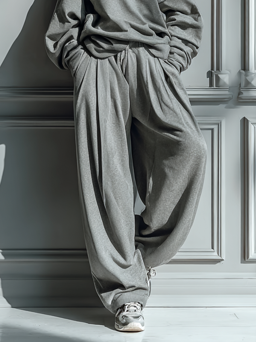 Women's Light Gray Cotton Air-layered Off-shoulder Loose Casual Suit MDA2598K8T