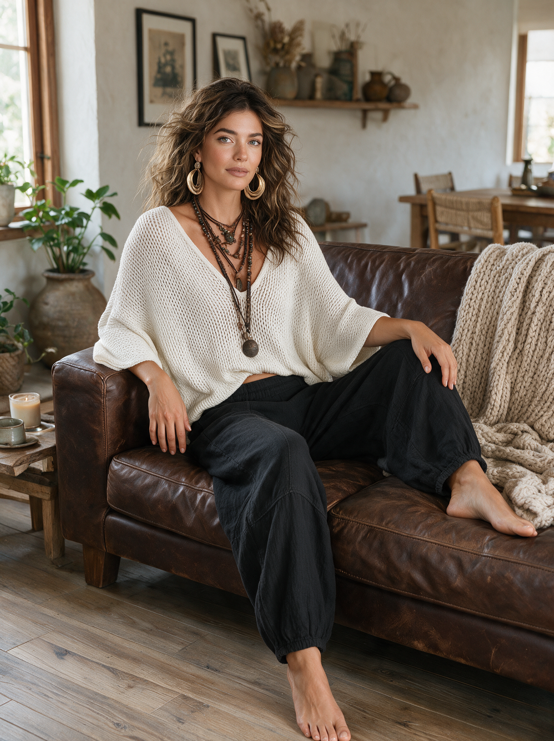 Women's Minimalist Lightweight Cape-sleeved Sweater And Harem Pants Set MDZ2685A8Y