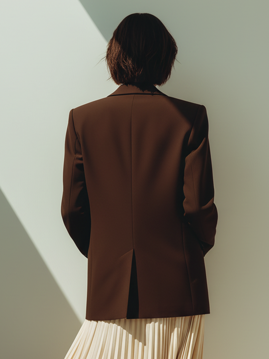 Women's Chocolate Brown Cotton Blend Tailored Single-button Blazer MDA0927L5T