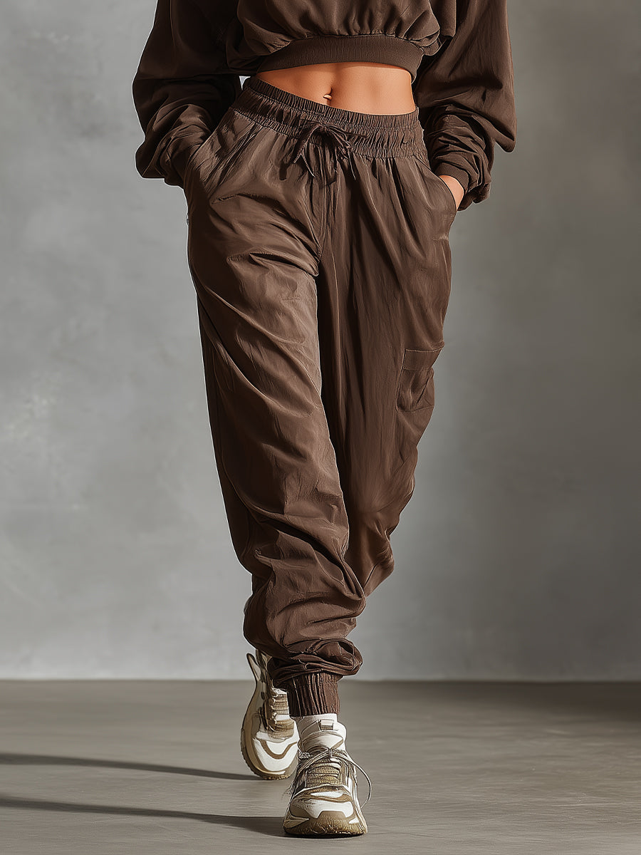 Women's Brown Relaxed Jersey Cropped Sweatshirt And Track Pants Set MDA1060I5I