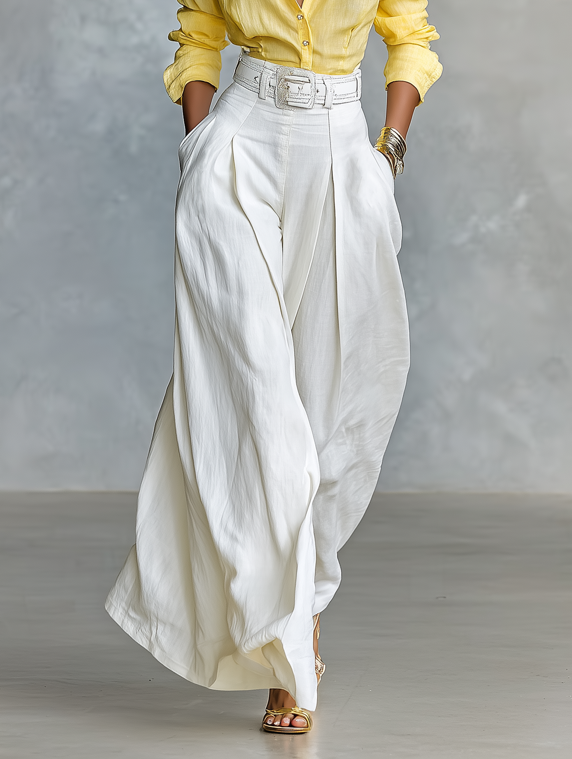 Women's Minimalist Cotton And Linen Shirt And Wide-leg Pants Set MDA2765K4Y