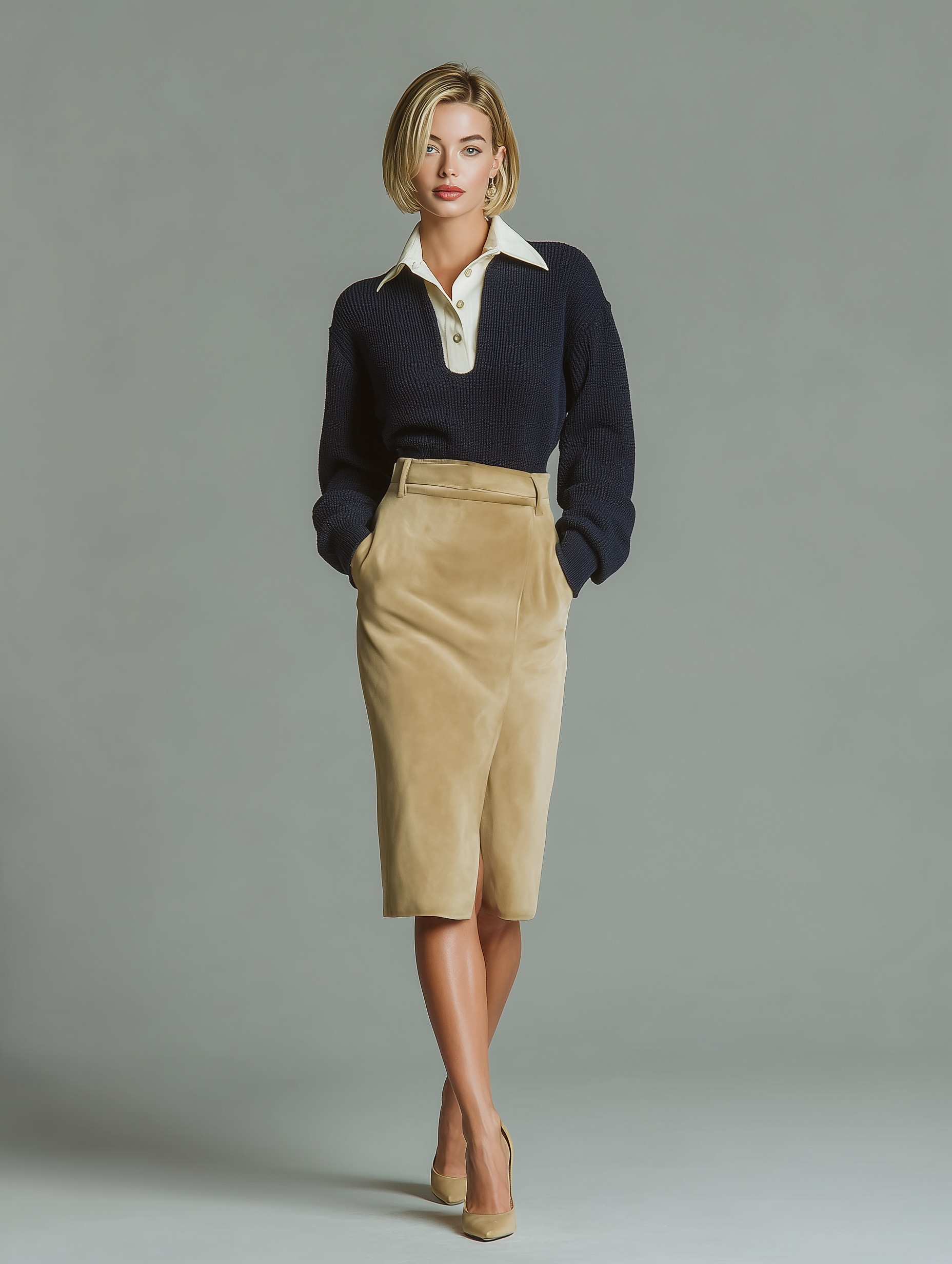 Women's Two-piece Sweater And Faux Suede Skirt Set MDA3027K2Y