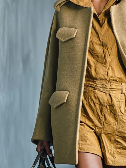Women's Minimalist Wool Blend Buttonless Epaulette Short Coat MDA1841I4Y
