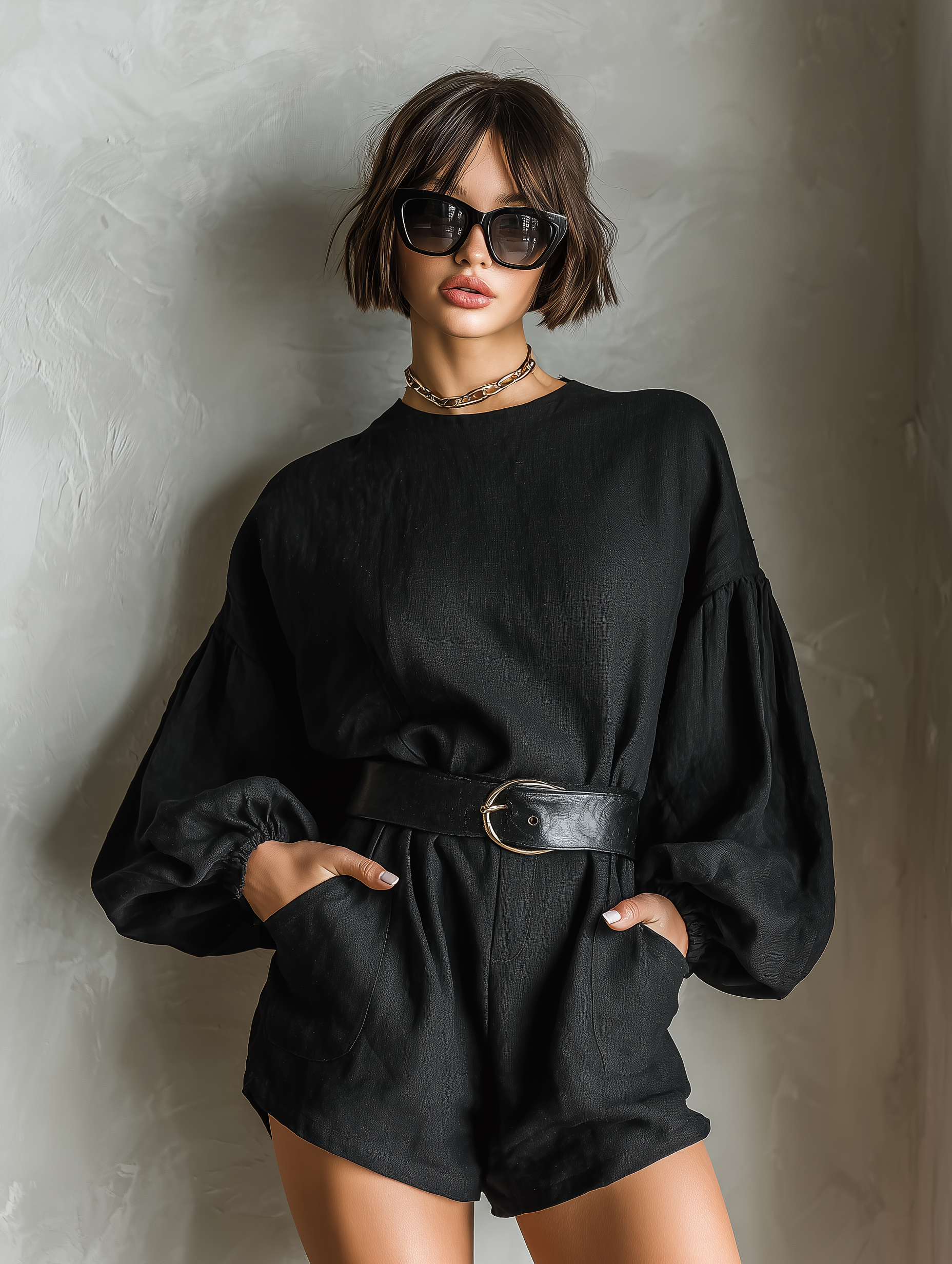 Women's Minimalist Linen Blend Loose-fitting Jumpsuit Shorts MDA1807L4Y