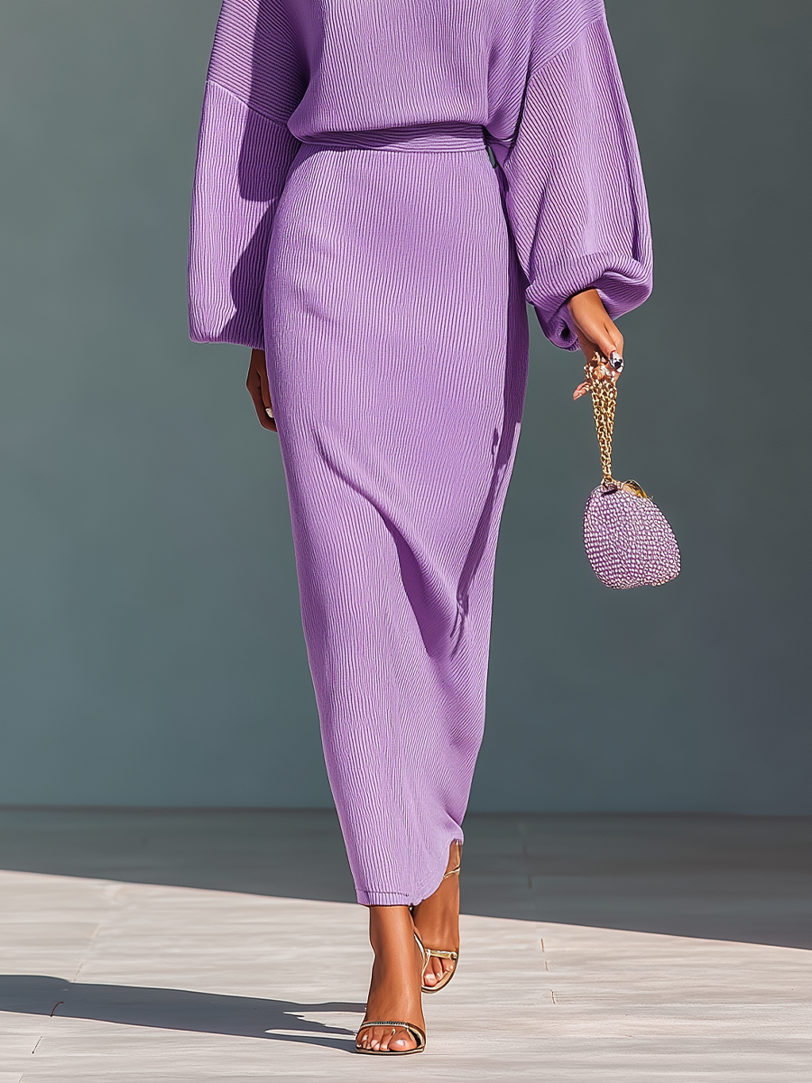 Women's Purple Knitted Skirt Set MDA1249H5T