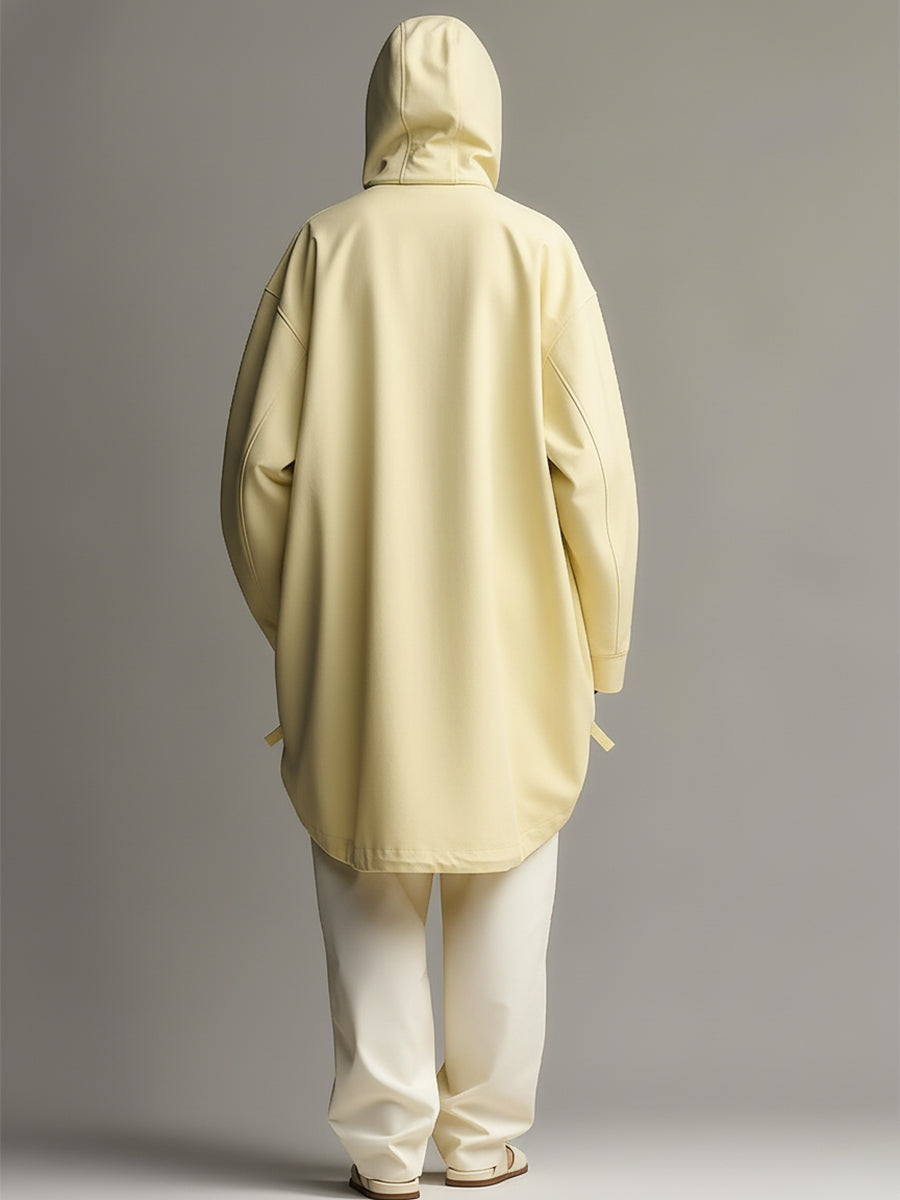 Women's Pale Yellow Cotton Mid-length Coat With Front Zipper MDA2552K6I