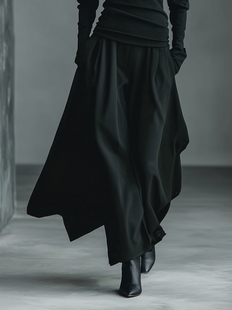 Women's Black Knit Off-Shoulder Fitted Top And Chiffon Skirt Set MDA1430K2T