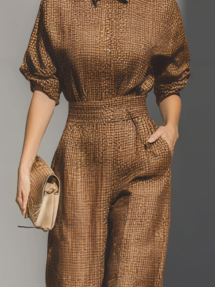 Women's Brown vintage Charm Tweed Timeless Shirt Set MDA2437G0I
