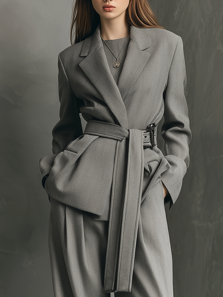 Women's Minimalist Style Cotton Blend Gray Suit Set MDA1932L7BA