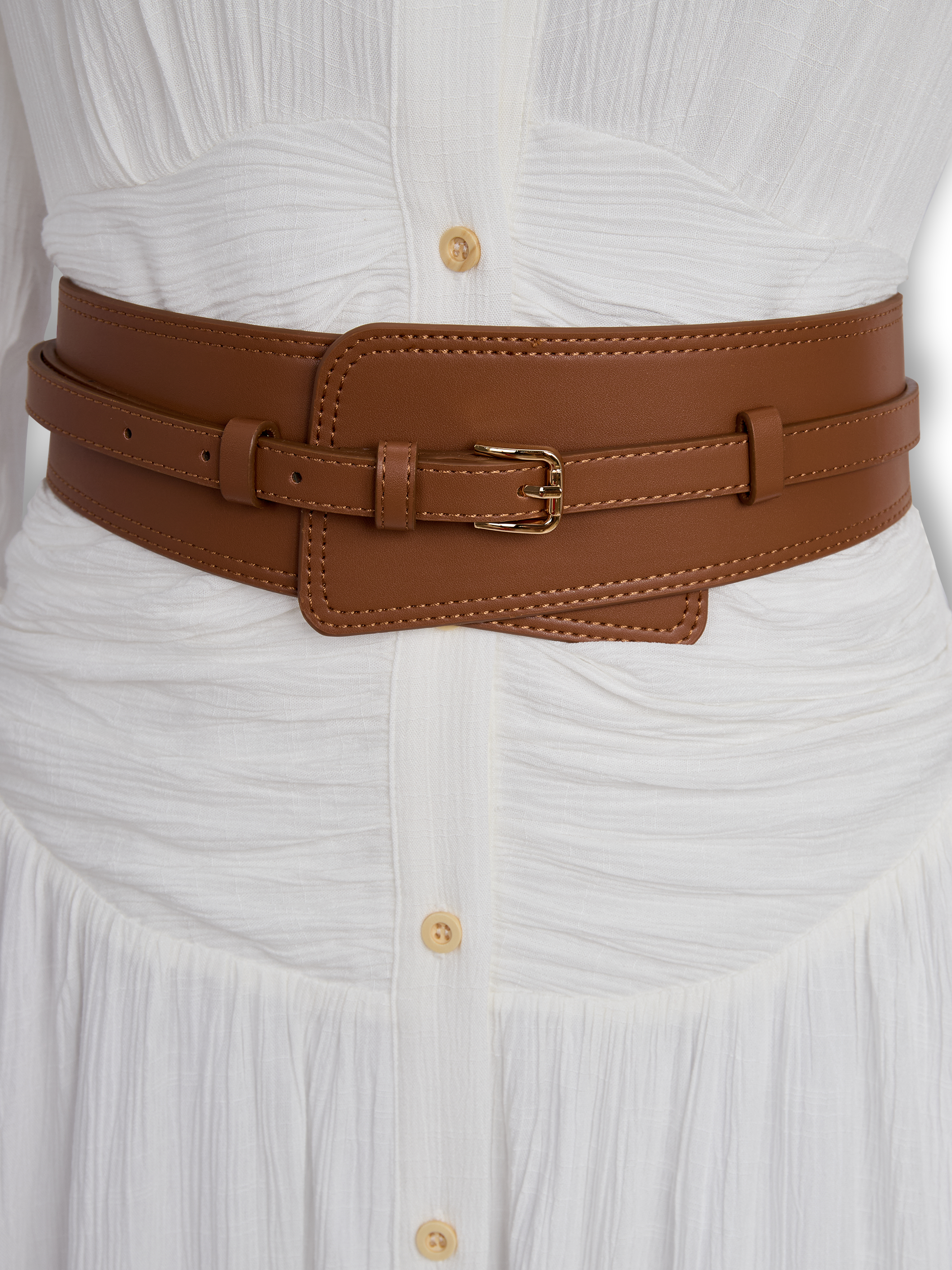 Women's Imitation Cotton And Linen Pleated Lapel Single-breasted Long-sleeved Maxi Dress MDA1768I7Y