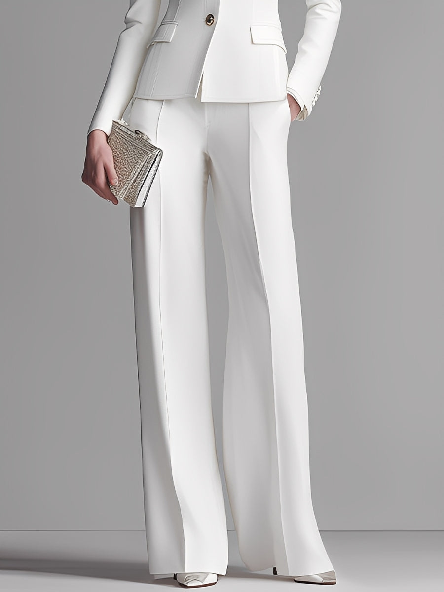 Women's Ivory Peak Lapel Suit & Straight-Leg Trousers - Professional Style Suit MDA2727K9I