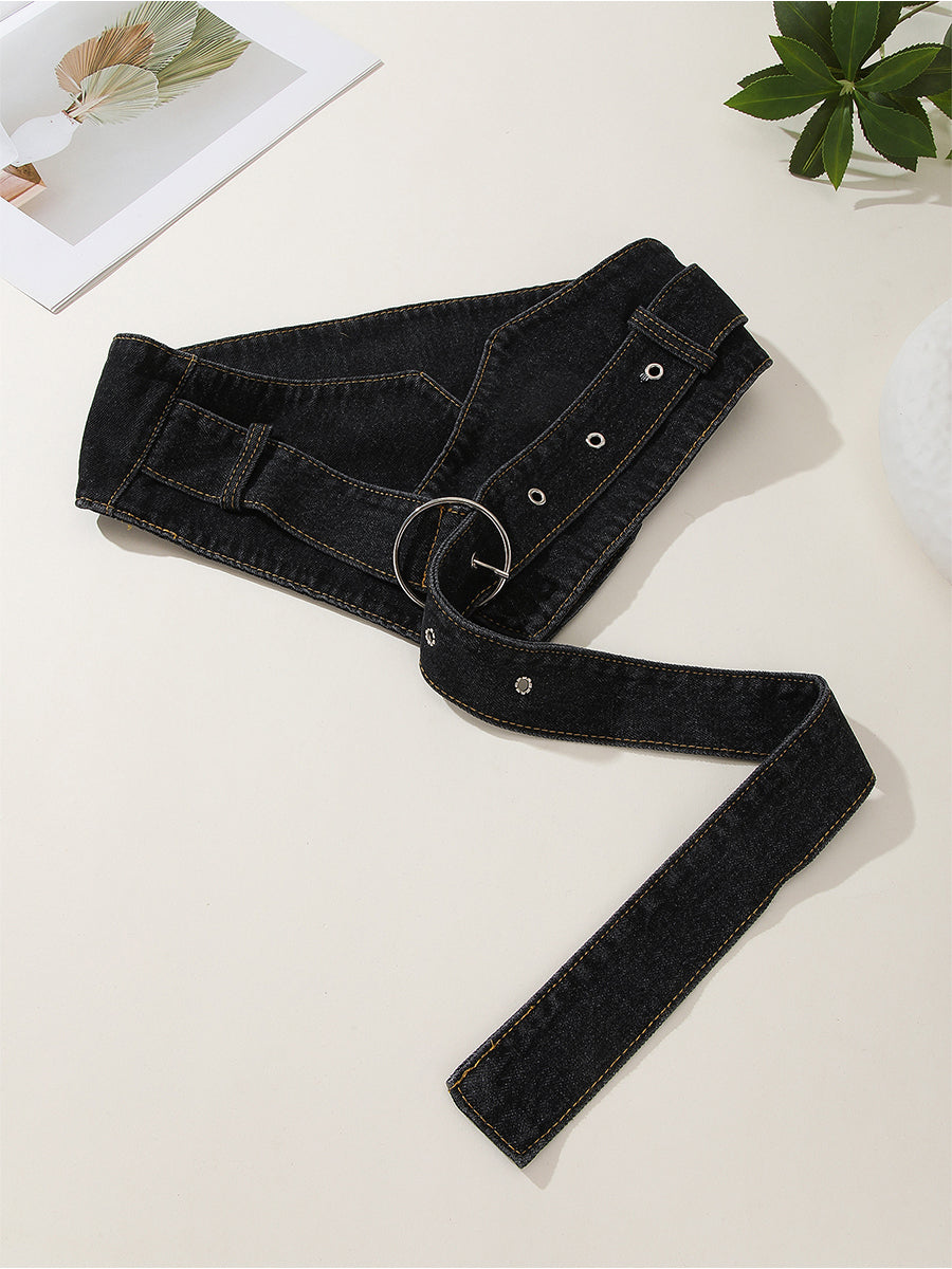 Women's Casual Denim Ring - Buckle Wide Waist Belt MDA1676H1I