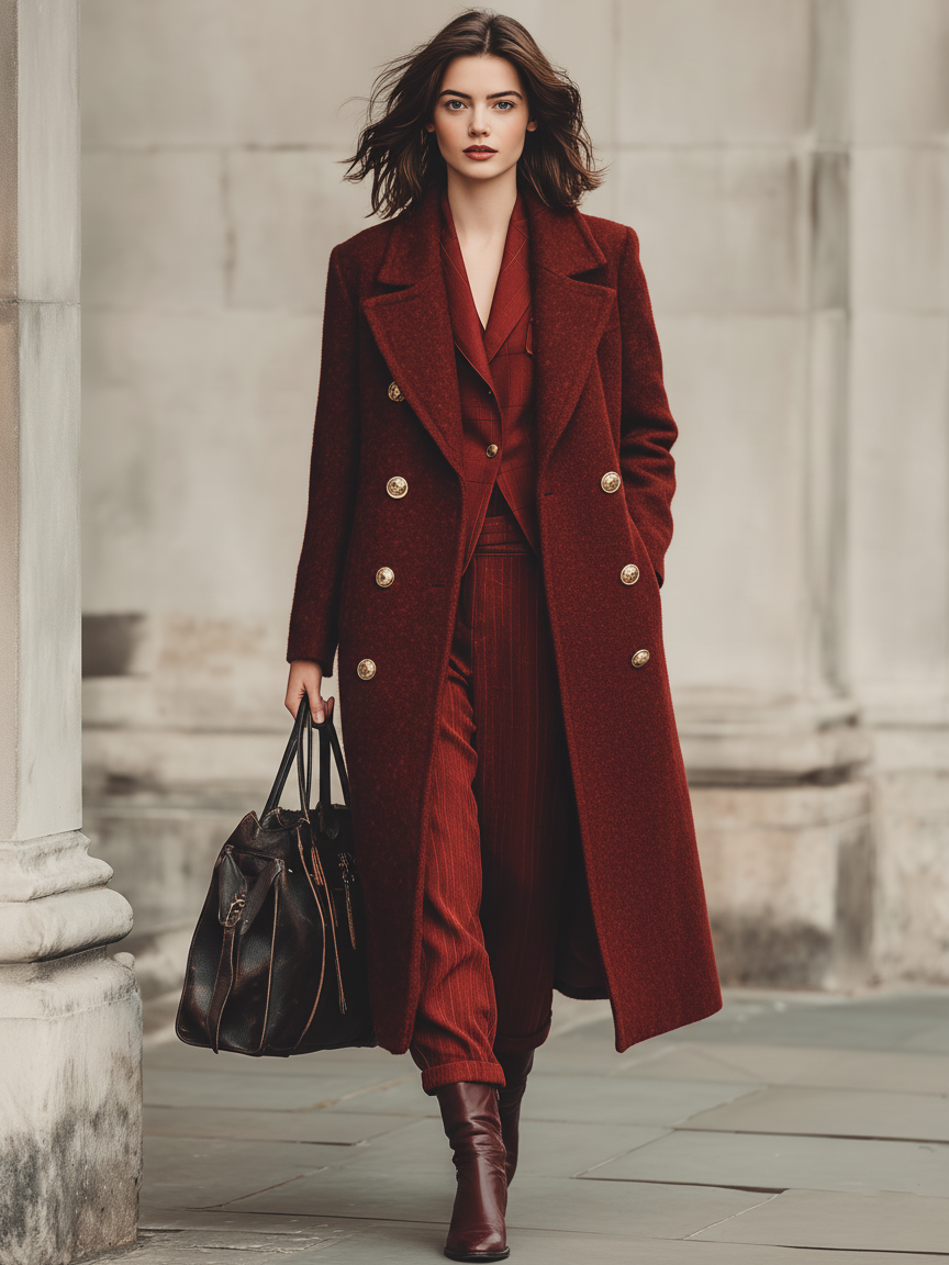 Women's Minimalist Wool Blend Double-breasted Long Coat MDA2152J0Y