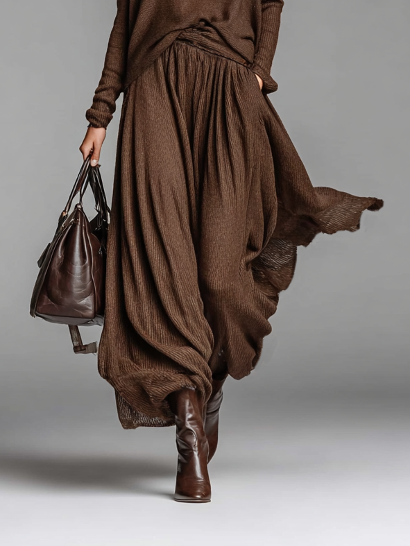 Women's Fashion Round Neck Knitted Sweater Skirt Set MDA0737H3Y