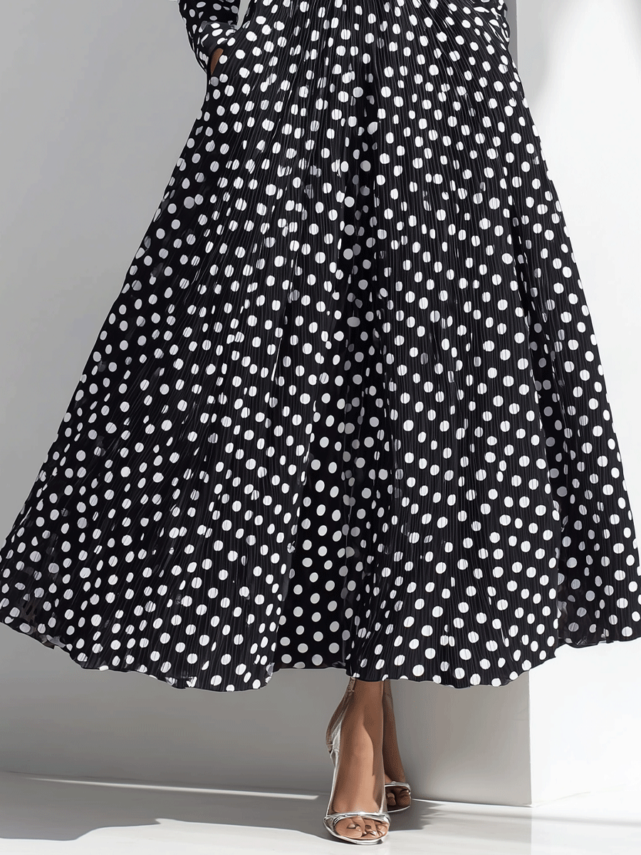 Women's Elegant Chiffon Polka Dot Maxi Dress MDA3194G6I