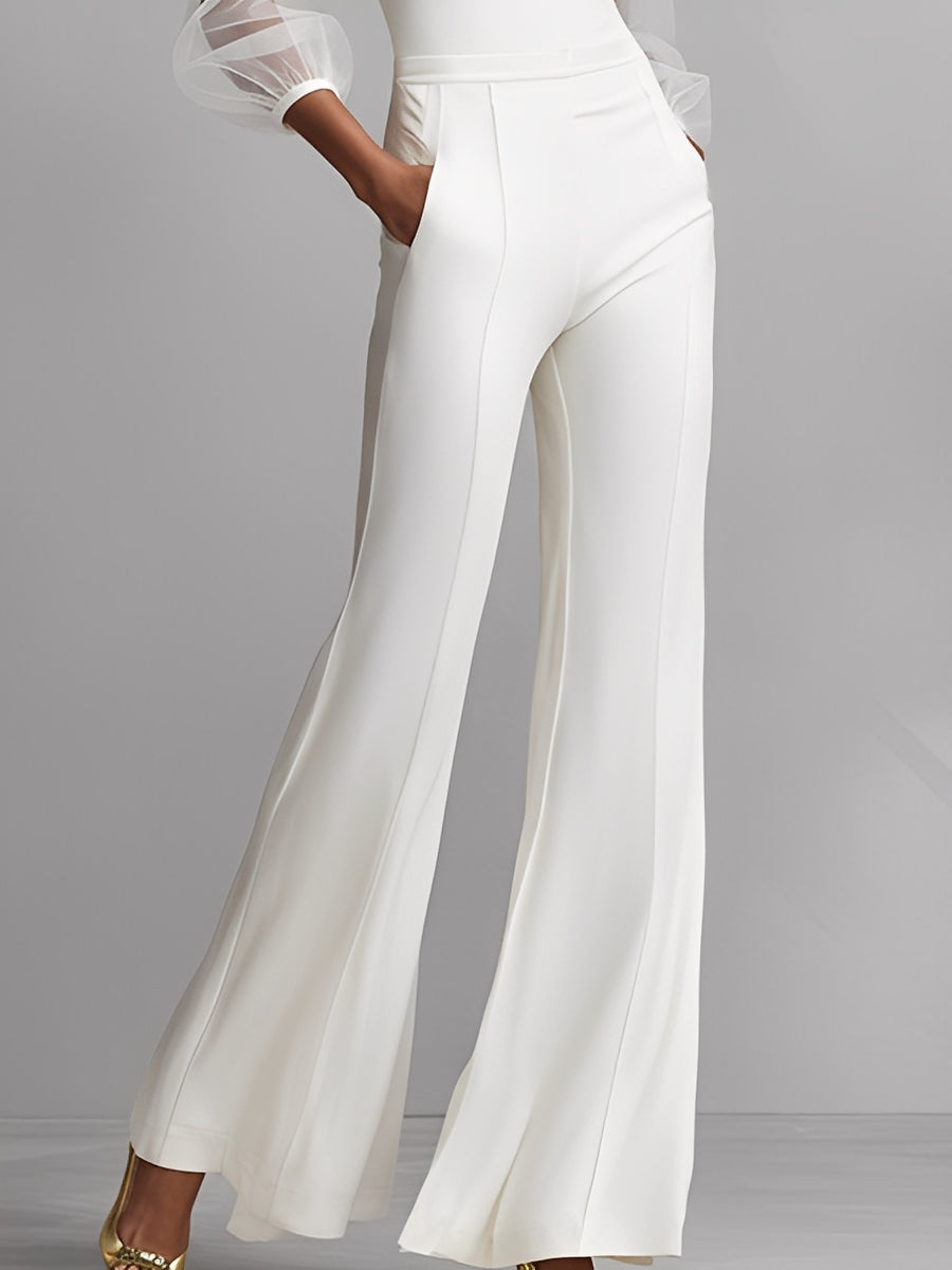 Women's White Cotton Blend Elastic Mesh Jumpsuit MDA2951K7I