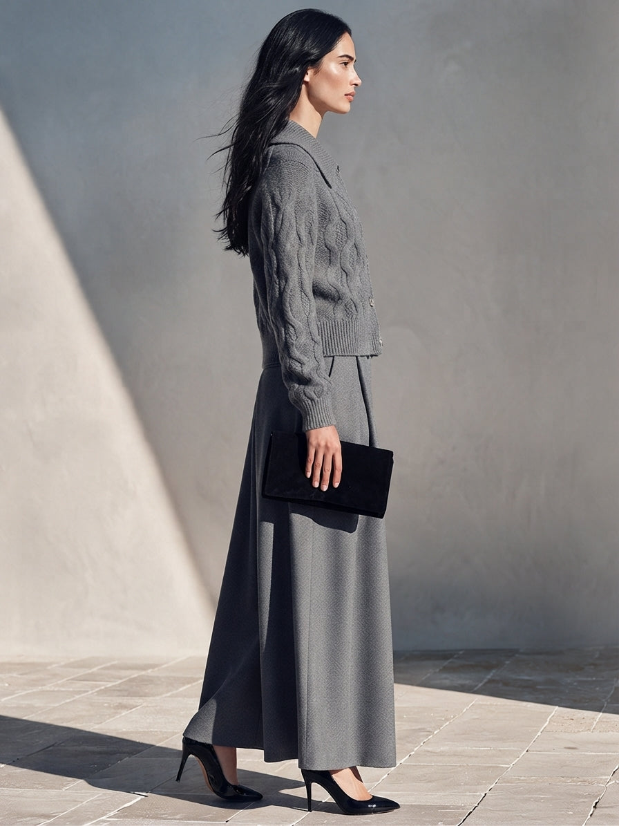 Women's Vintage-Style Cable-Knit & Wool-Blend Skirt Set