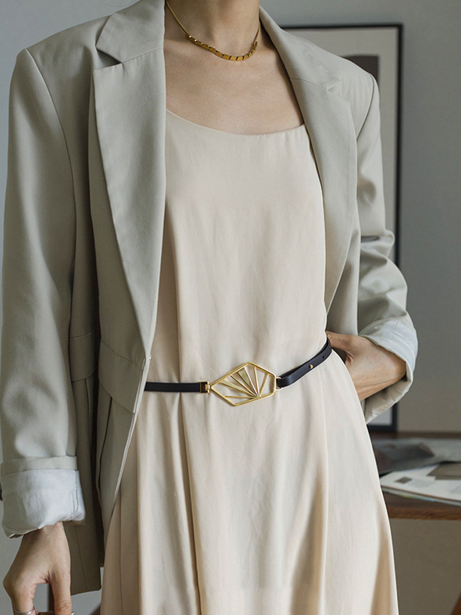 Women's Neutral - Brown Minimalist Leather Geometric Belt MDA0660H5I