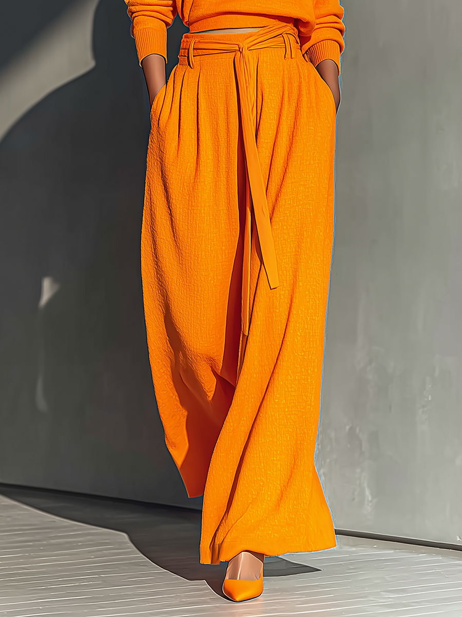 Women's Chiffon Turtleneck Top And Wide-Leg Pants Set MDA2429G7T