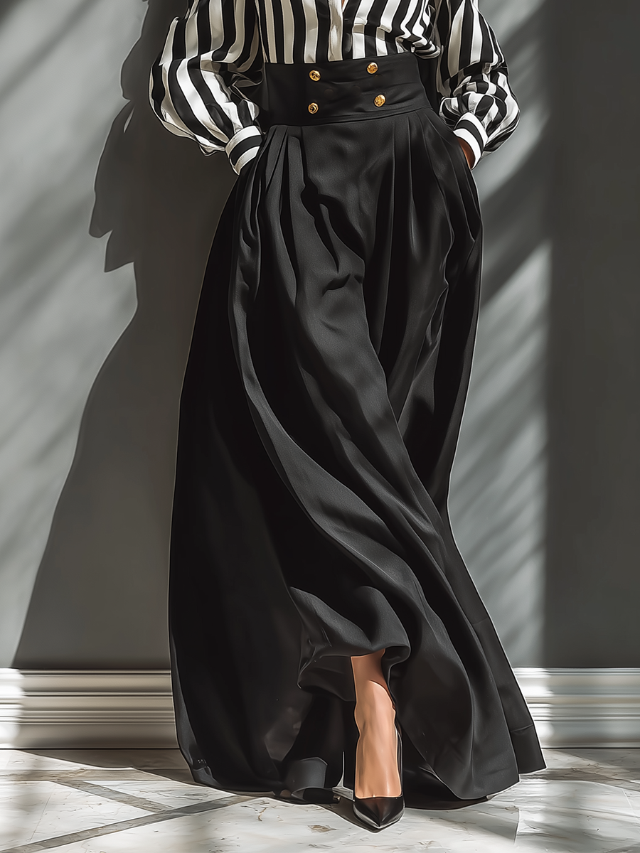 Ladies Black And White Chiffon Long Skirt Set MDA2567G2T