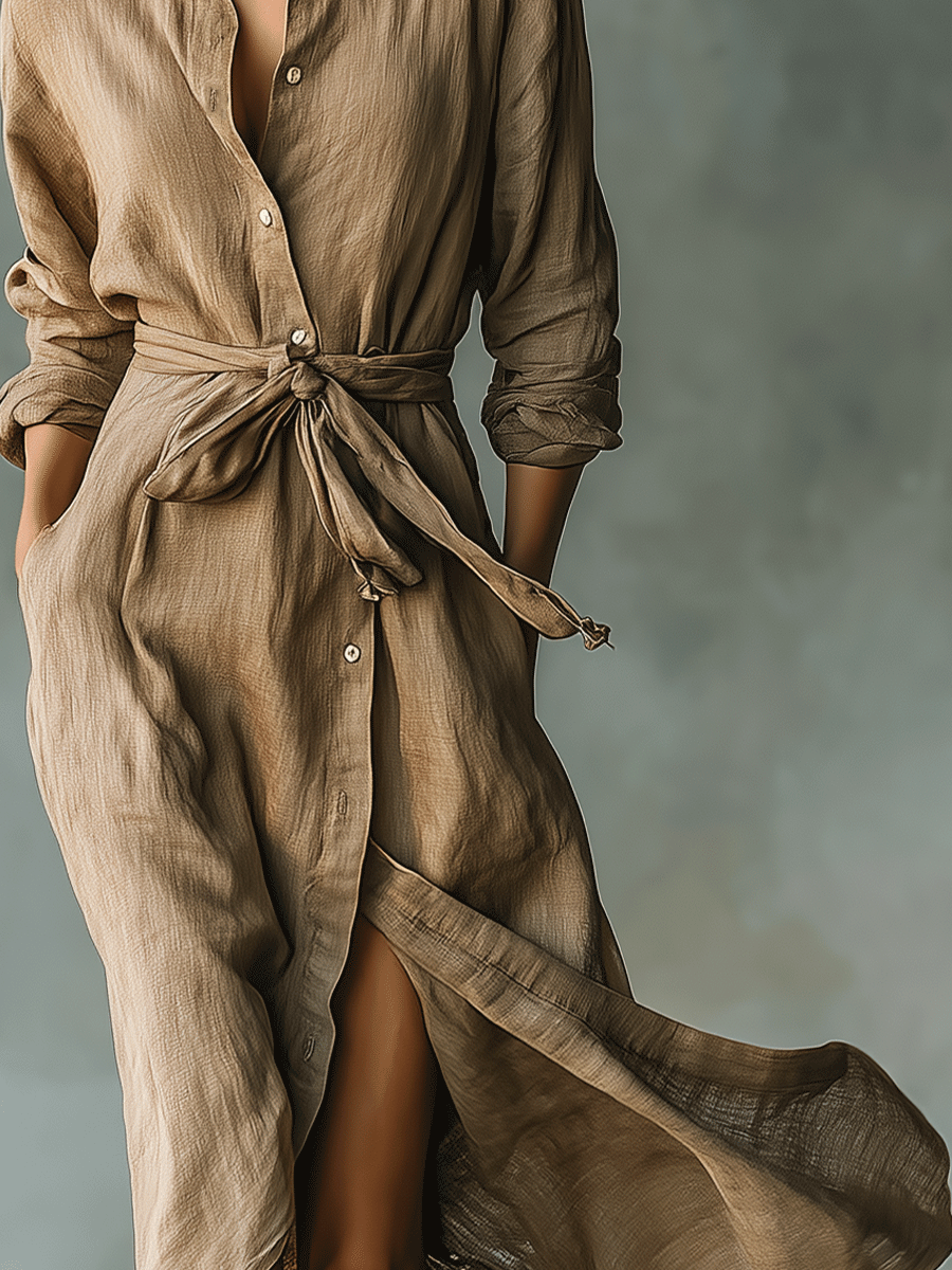 Women's Vintage Lapel Blended Shirt Maxi Dress MDA2952G4I