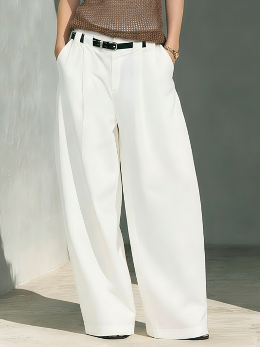 Women's Minimalist Hollow-Out Knitted Tank Top And Wide-Leg Pants Three-Piece Set (Belt Not Included) MDZ0399C0Y