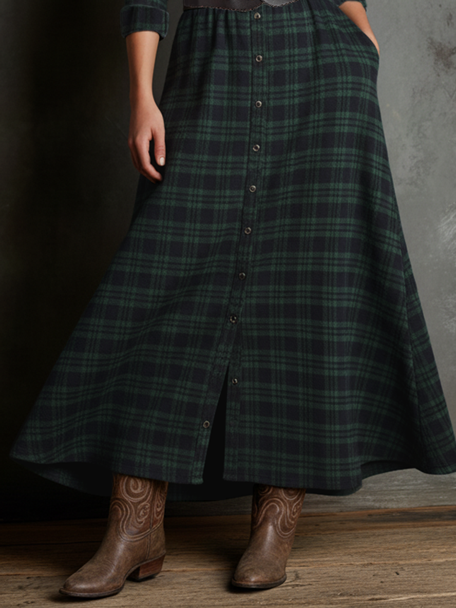 Women's Minimalist Brushed Cotton Plaid Shirt Maxi Dress MDA2999K7Y