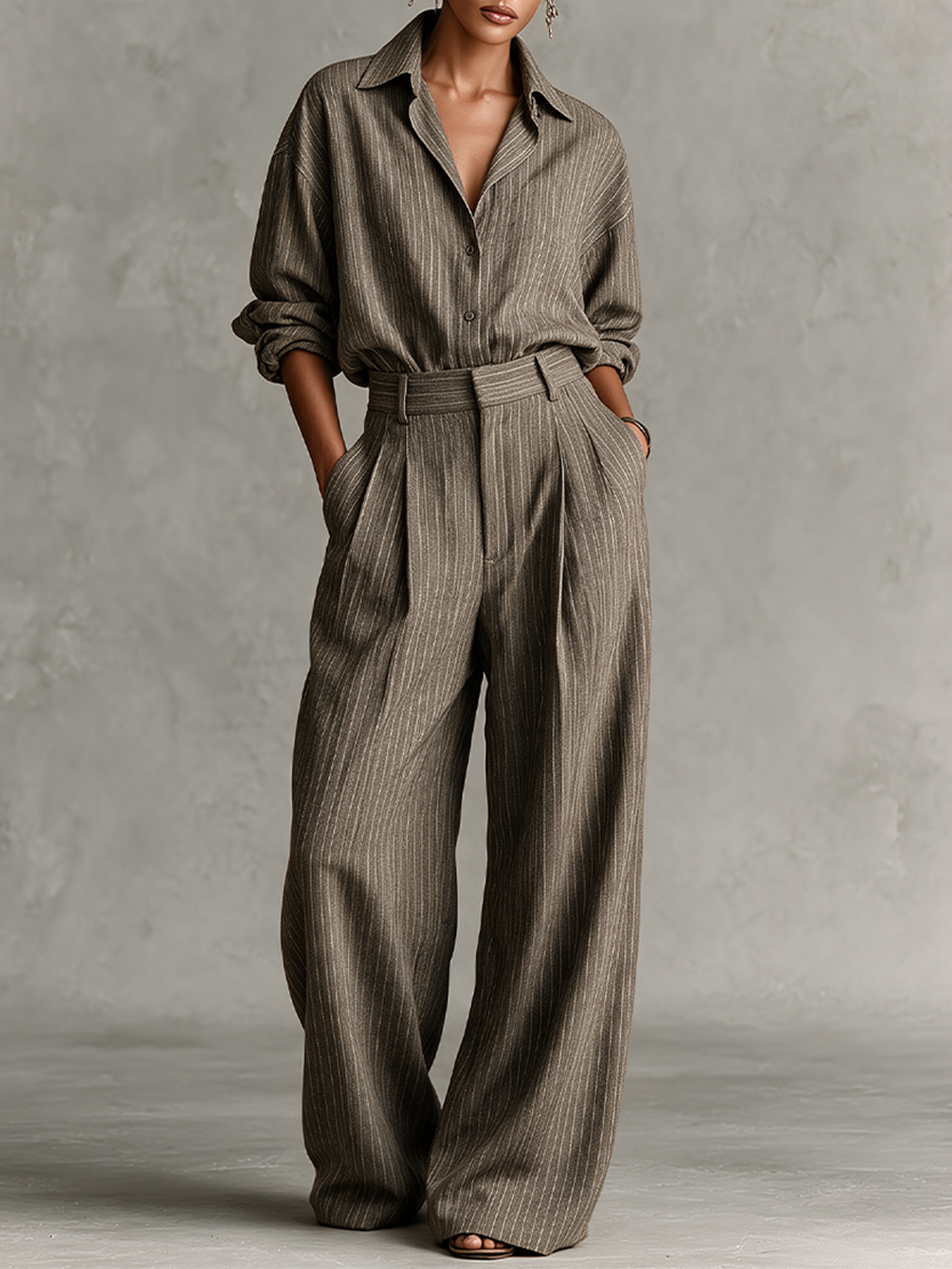 Women's Pinstripe Cotton‑Blend Office Two‑Piece Co‑Ord Set MDZ2582H0LYL