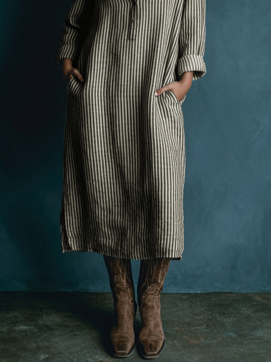 Women's Minimalist Striped Button-down Collared Midi Dress MDA2947K5Y