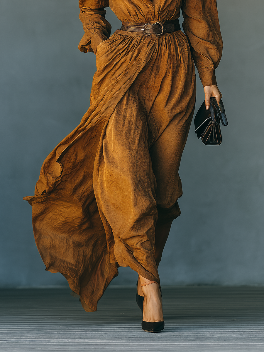 Women's Cotton Blend Coffee Versatile Maxi Dress (Without Belt) MDA0415H1T