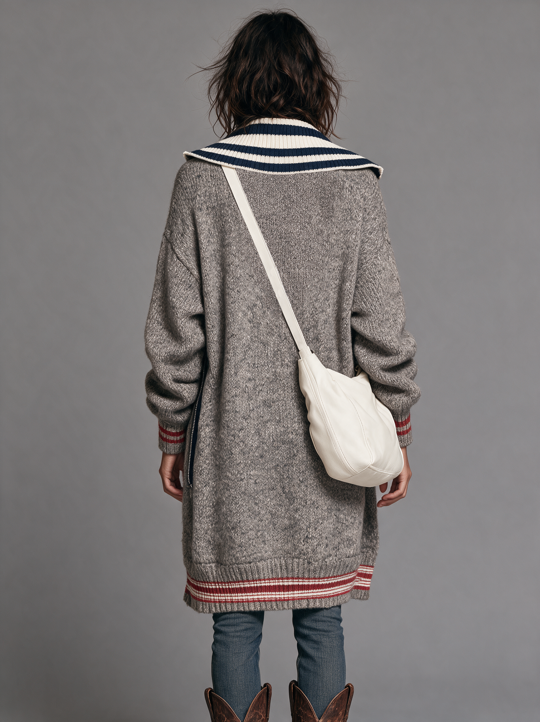 Women's Vintage Color-Block Striped Zip-Up Mid-Length Cardigan MDZ2550H4WY