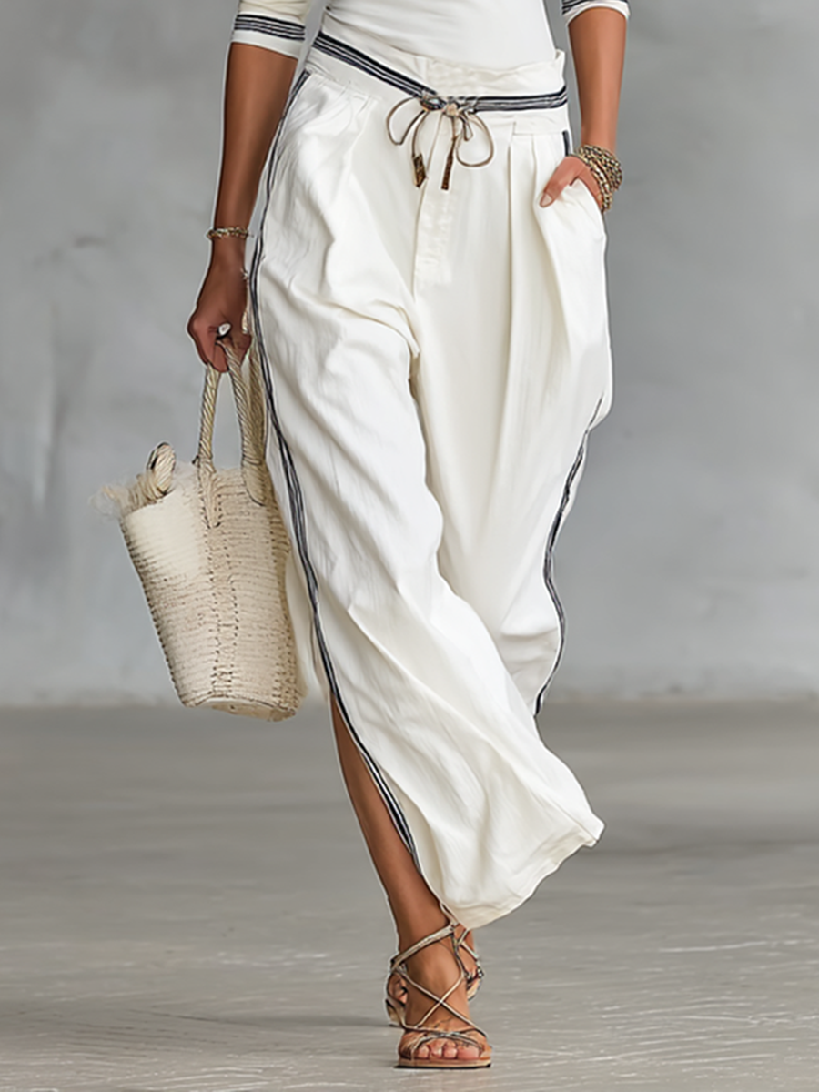 Women's Sports Half-high-neck Long-sleeved T-shirt Drawstring Wide-leg Pants Two-piece Set MDA2569G9Y