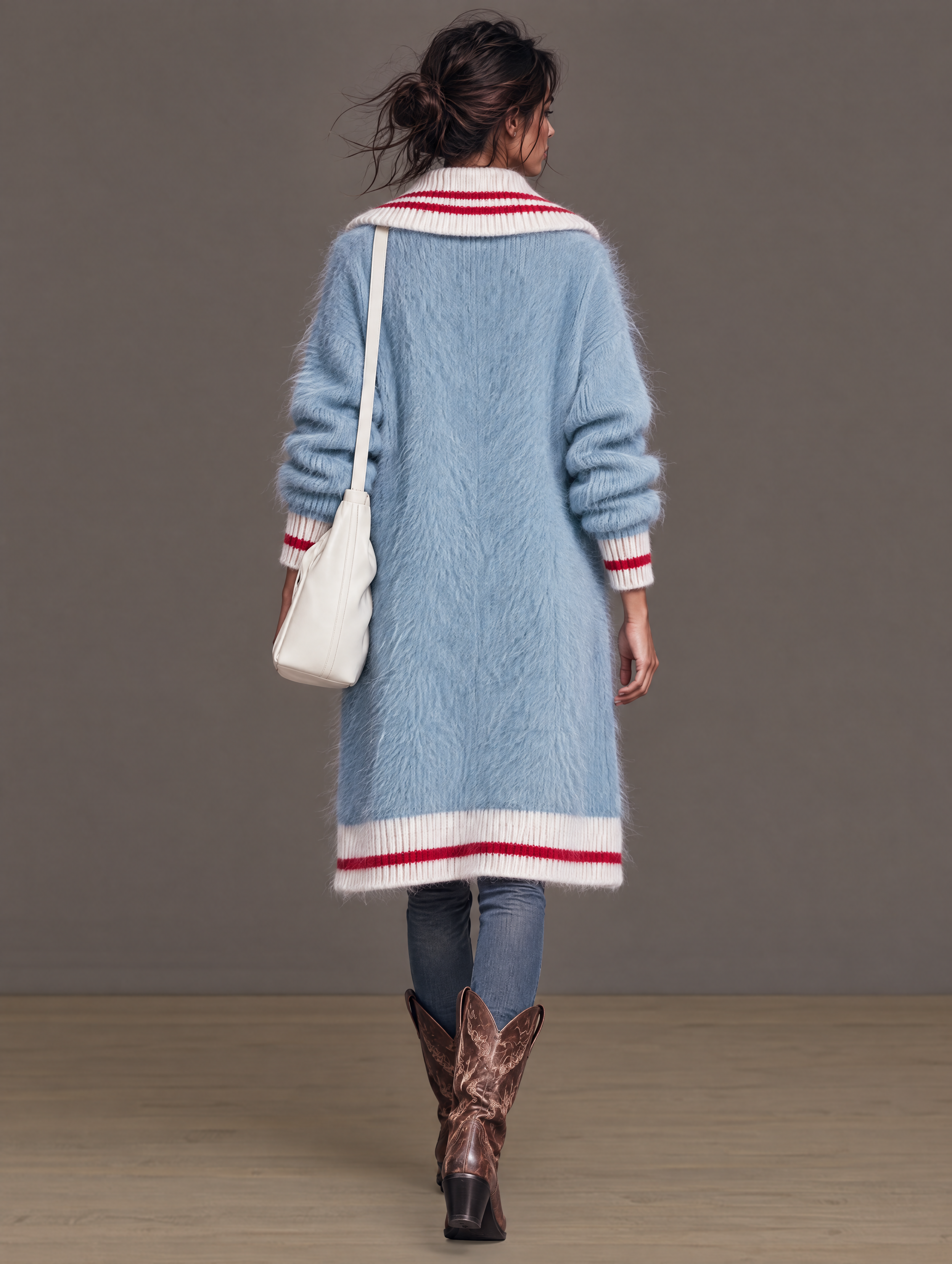 Women's Vintage Mohair Single-Breasted Cardigan With Lapel Collar