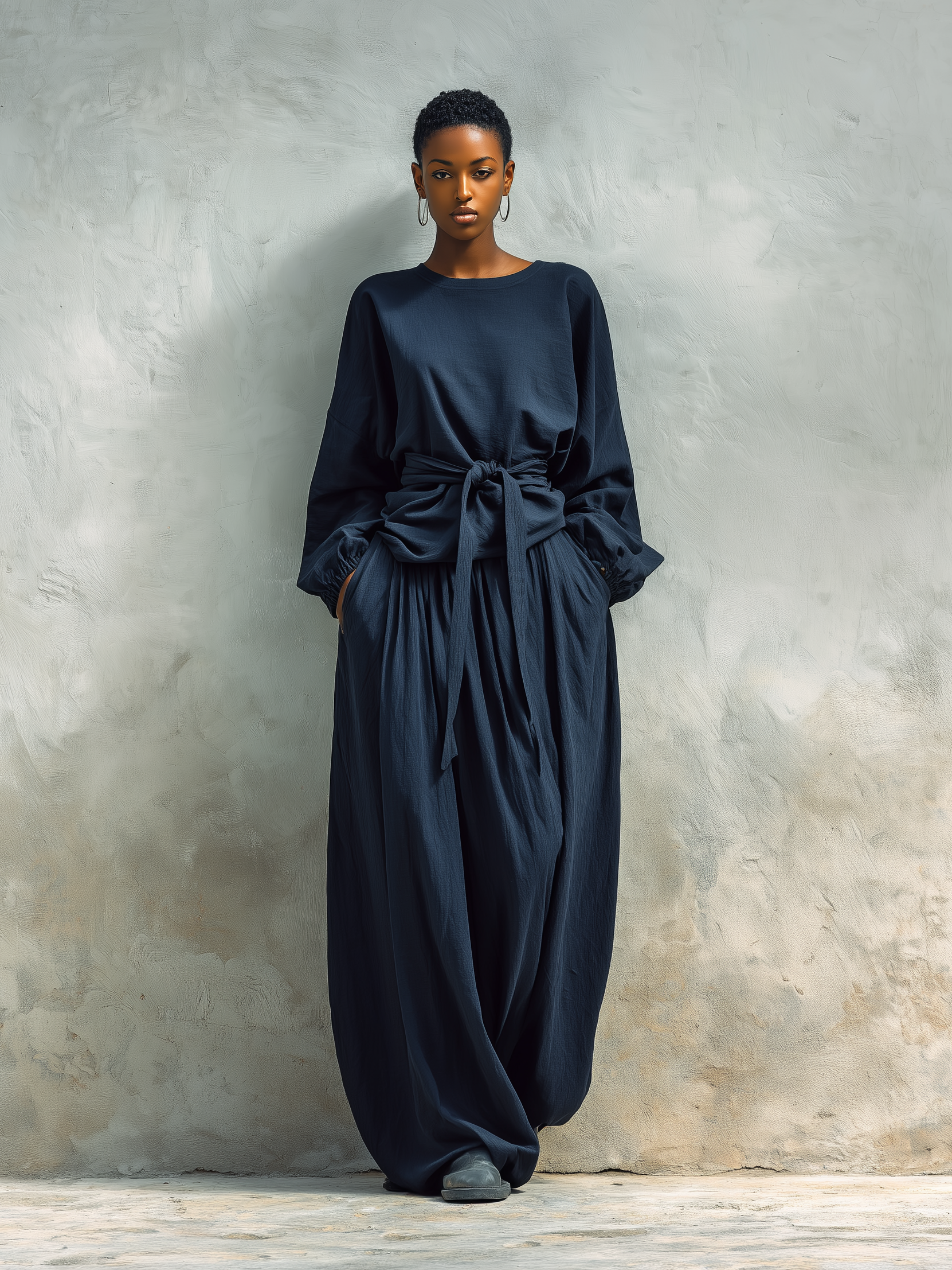 Women's Fashionable Casual High-end Loose Blue Long-sleeved Trouser Suit MDA2549K0AN