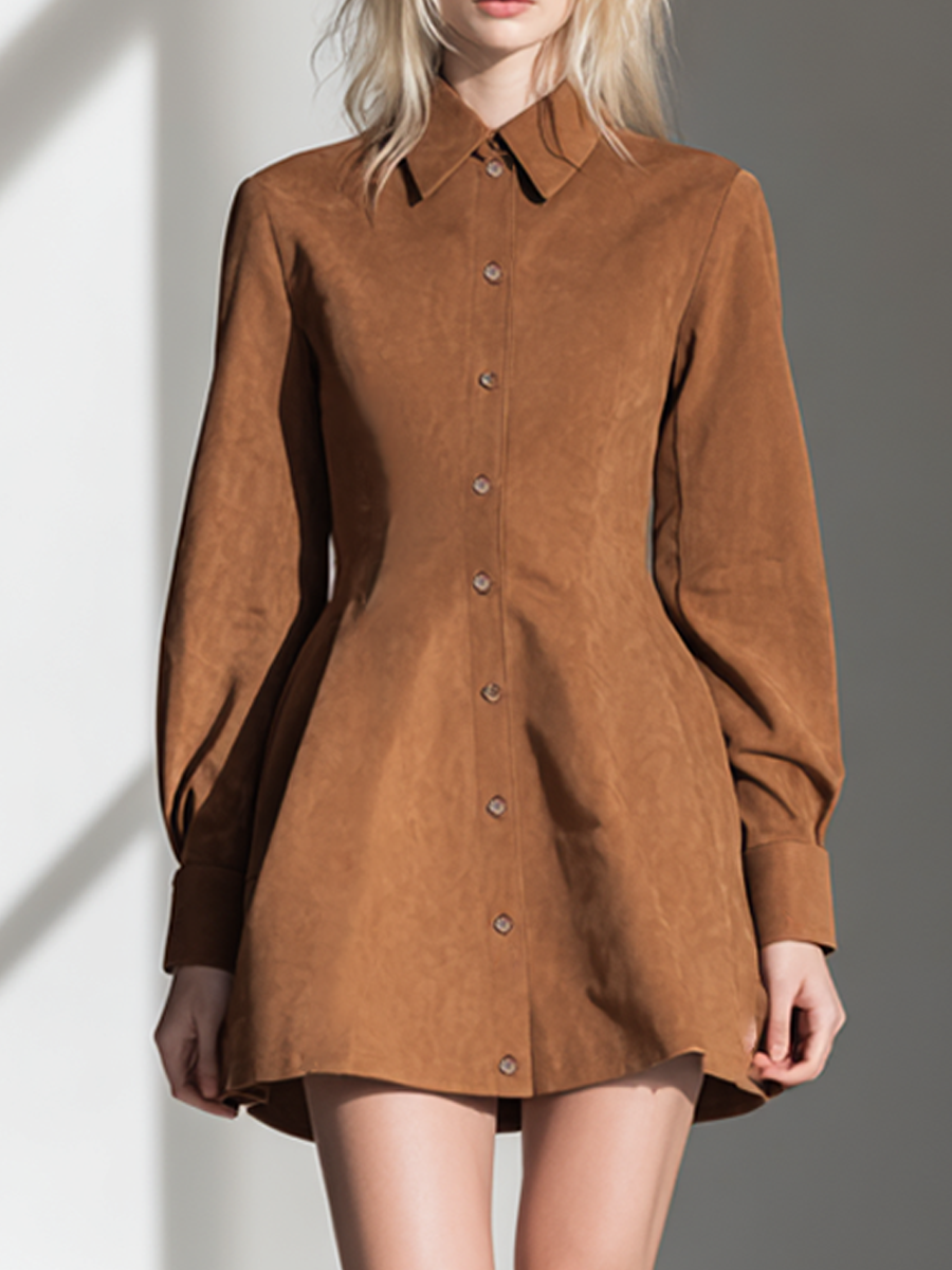 Women's Brown Suede Mini Shirt Dress MDA2682K2AP