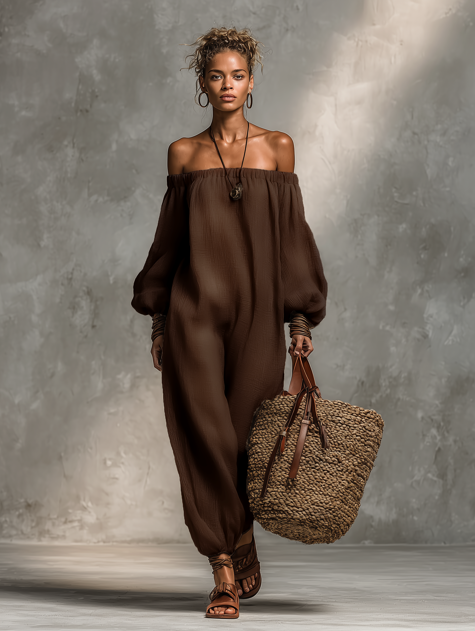 Women's Minimalist Linen Blend Strapless Long-sleeved Jumpsuit MDZ0967A9Y