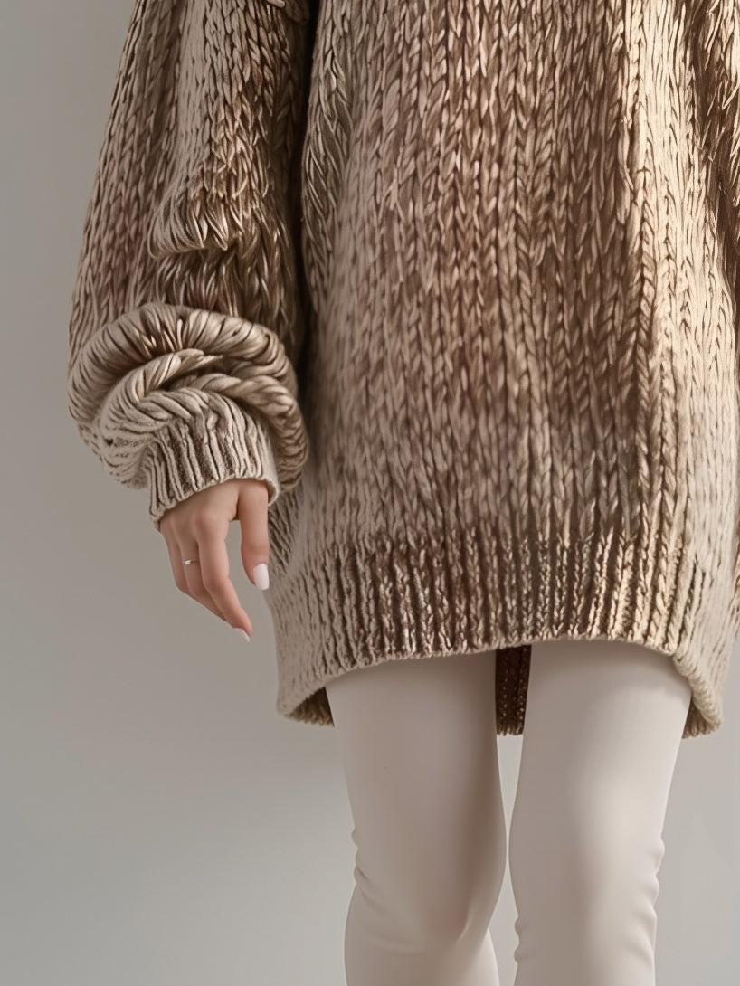 Women's Casual, Simple Turtleneck, Khaki Loose-fitting Sweater Dress MDA0709K6AN