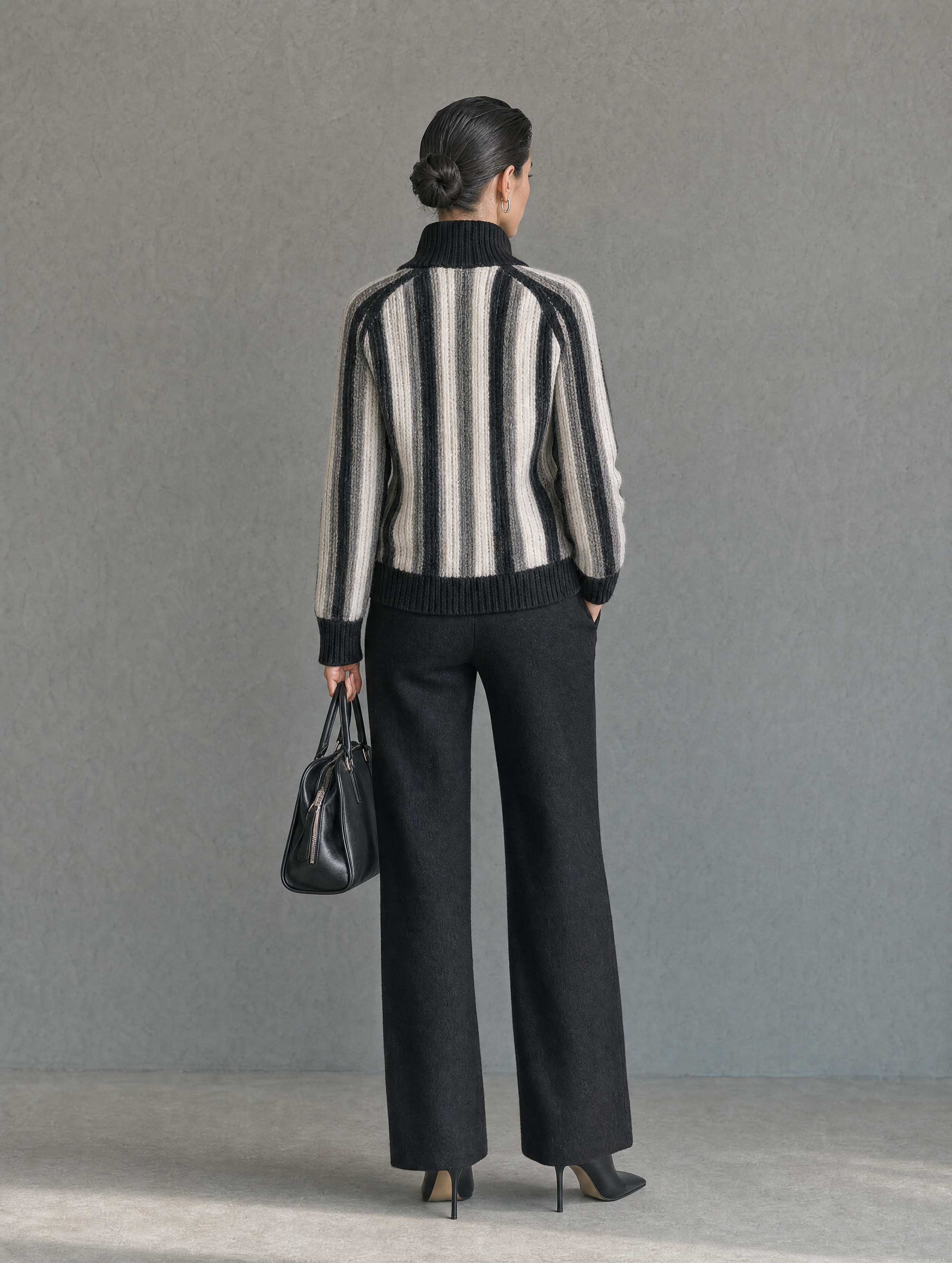 Women's Vintage Vertical-Stripe Zip-Up Cardigan With Stand Collar MDZ2167H4WY