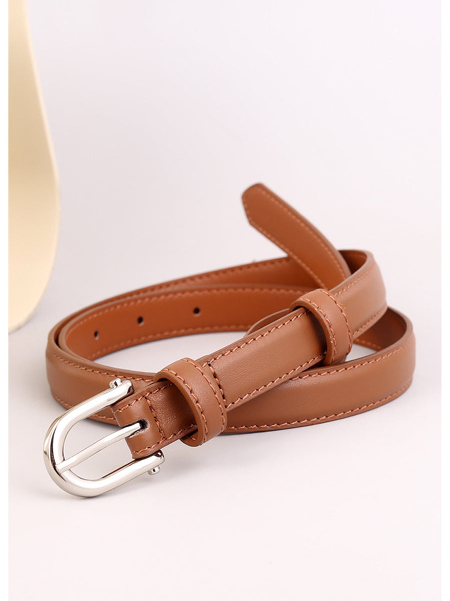 Women's Brown Classic Faux Leather Gold - Buckle Belt MDA0898H6I