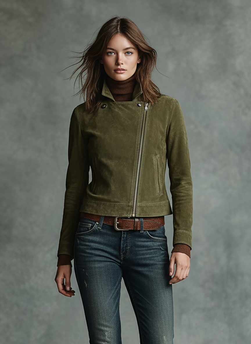 Women's Minimalist Faux Suede Zipper Lapel Cropped Jacket MDA2822J8Y