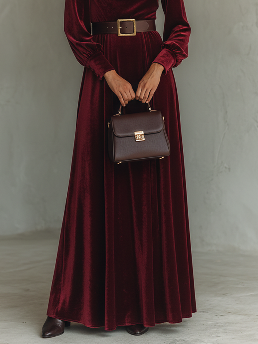 Women's Velvet Cowll Neck Belt Maxi Dress MDA0889K1Y