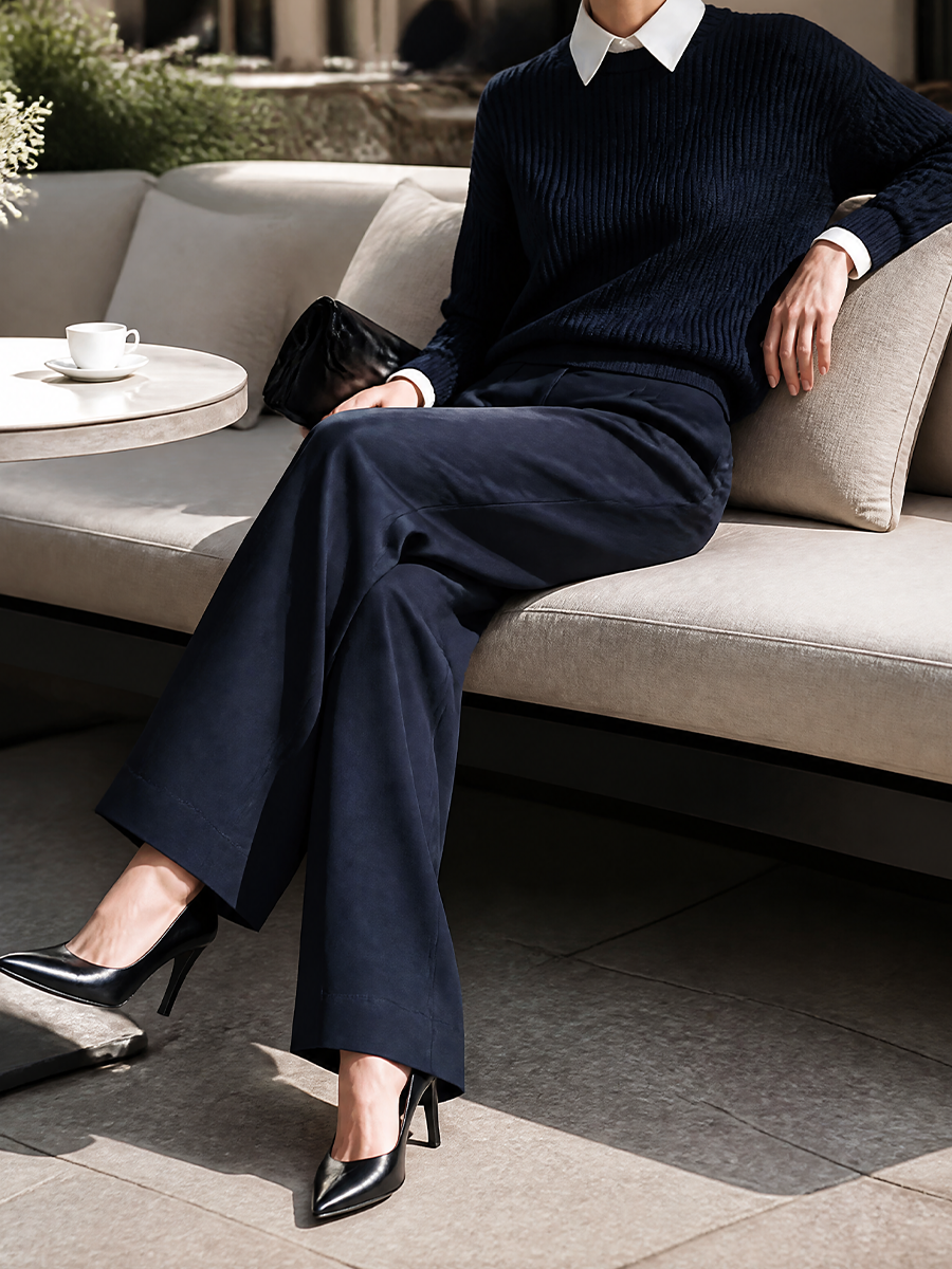 Women's Pleated Drape-Effect Casual Trousers MDZ0401I7ZRK