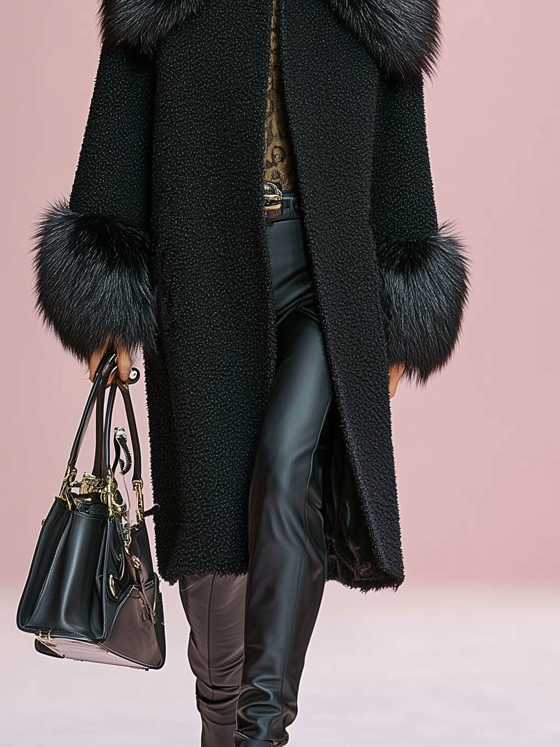 Women's Wool Blend Cuffs And Lapel Stitching With Detachable Plush Decoration Coat MDA1029J2Y